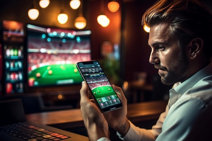 Dealer langsung gacor668 membagikan kartu Caribbean Stud Poker di studio